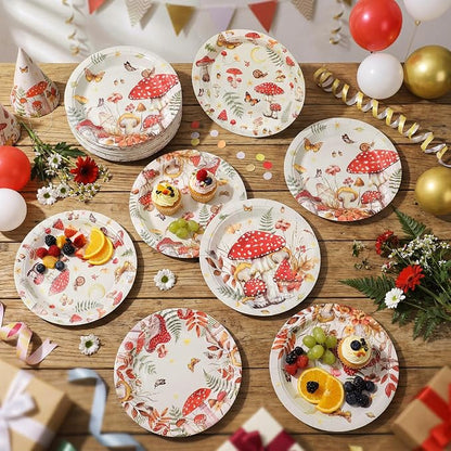Gerrii 60 Pcs Watercolor Mushroom Party Plates 7 Inch Red Mushroom Birthday - Image 6