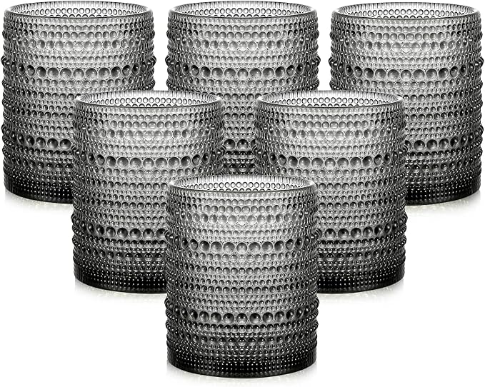 ZMOWIPDL Drinking Glasses Set of 6, 12oz Grey Hobnail Glass Cups | Vintage by ZMOWIPDL