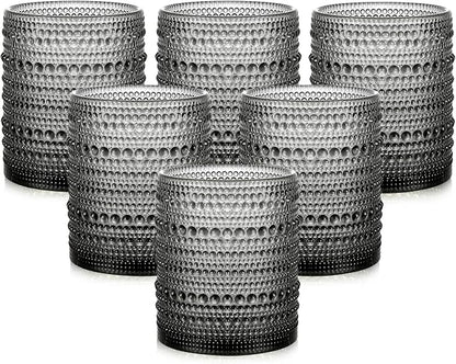 ZMOWIPDL Drinking Glasses Set of 6, 12oz Grey Hobnail Glass Cups | Vintage by ZMOWIPDL