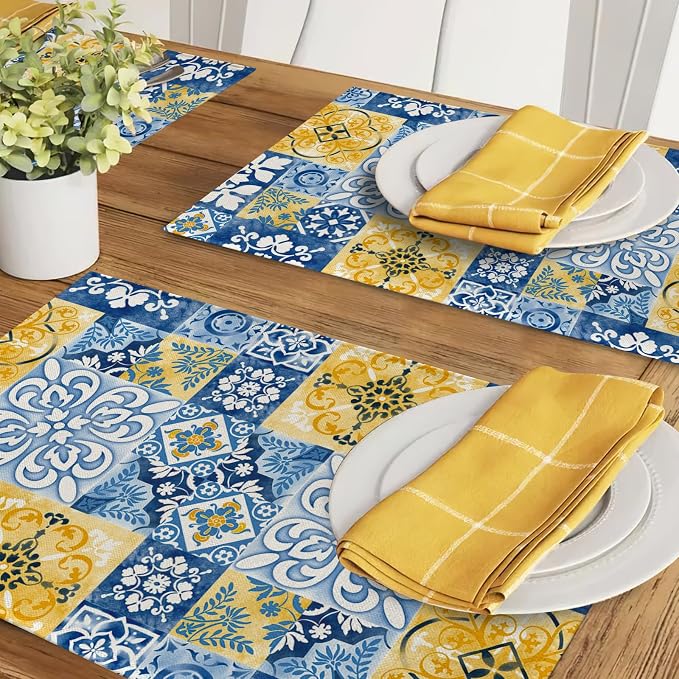 Moroccan Blue Ceramic Tile Placemats Set of 4 | Vintage Italian Amalfi Coast - Image 6