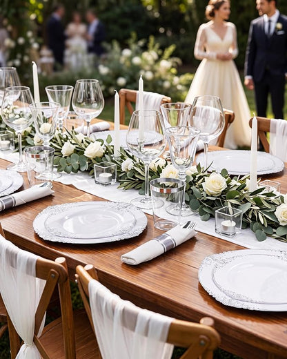 Nervure 350Pcs Silver Plastic Plates, Plastic Dinnerware Set - Image 5