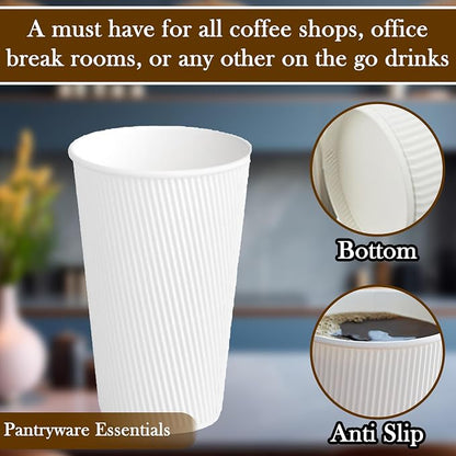 12oz Double Wall Ripple White Paper Coffee Cups- Pack of 50ct - Image 8