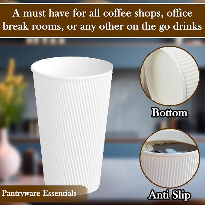 16oz Double Wall Ripple White Paper Coffee Cups- Pack of 50ct - Image 8