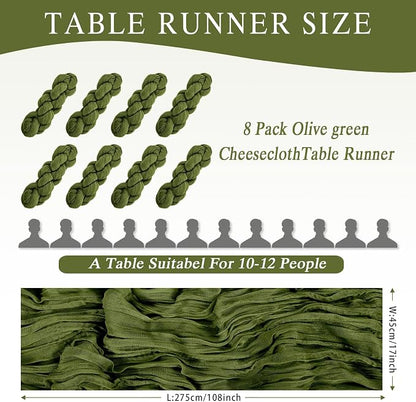 8 Pack Olive Green Cheesecloth Table Runner 17x108 inch | Boho Gauze Cheese - Image 2