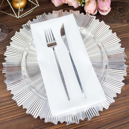 Efavormart 6 Pack | 13" Metallic Silver Sunray Acrylic Plastic Serving Plates - Image 6