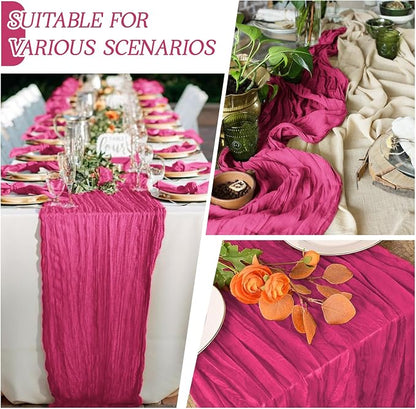 3 Pack Hot Pink Cheesecloth Table Runner 17x108 Inch Semi Sheer Boho Gauze - Image 3
