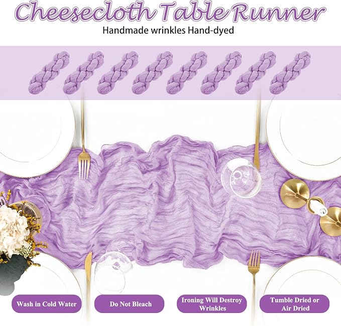 8 Pack Lilac Cheesecloth Table Runner 10FT Long Boho Gauze Fabric Table Runner - Image 4