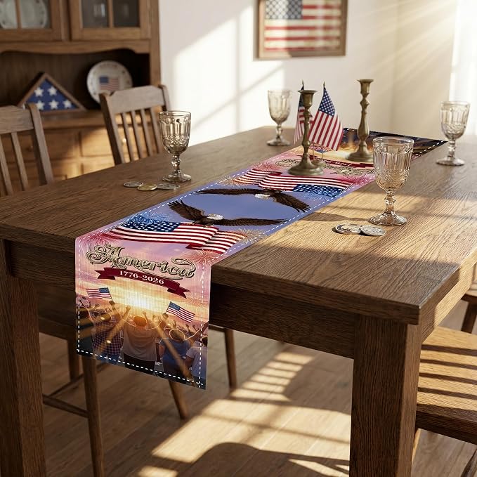 Independence Day Table Runner Patriotic Design American Flag Crowd Celebration - Image 6