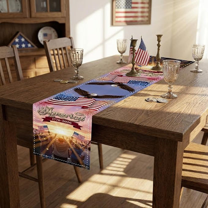 Independence Day Table Runner Patriotic Design American Flag Crowd Celebration - Image 6