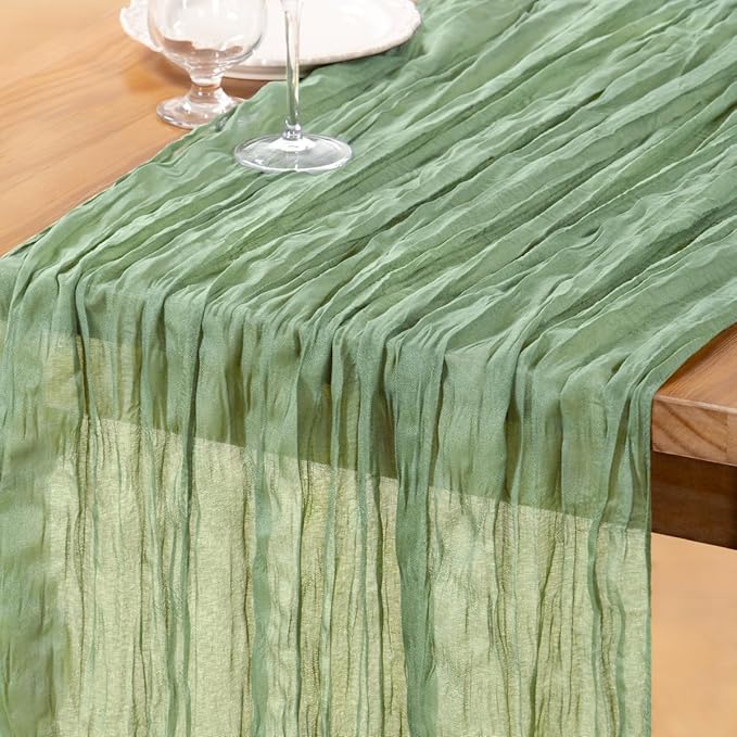 DeZerlor Sage Green Cheesecloth Table Runner 1 Pack Summer Boho Runner | by DeZerlor