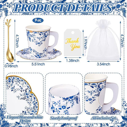 125 Pcs Blue Floral Tea Party Favors Set Blue and White Paper Teacups - Image 3