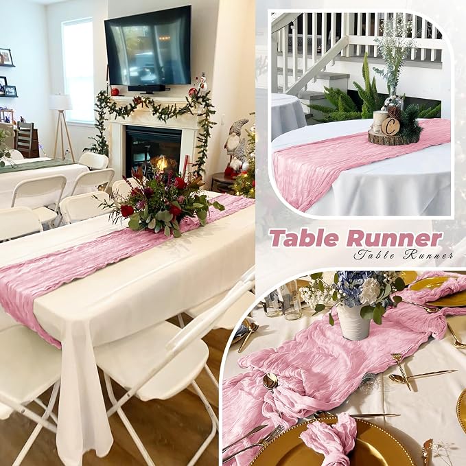 6 Pack Light Pink Cheesecloth Table Runner 20 x 120 Inch Gauze Table Runner - Image 6
