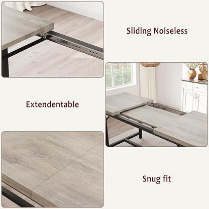 IDEALHOUSE 3-Piece Dining Table Set for 4-6 People, 63" Large Extendable Kitchen Table Set w 2 Soft Benches, Easy Assembly, Space Saving for Apartment, Small Space, Gray