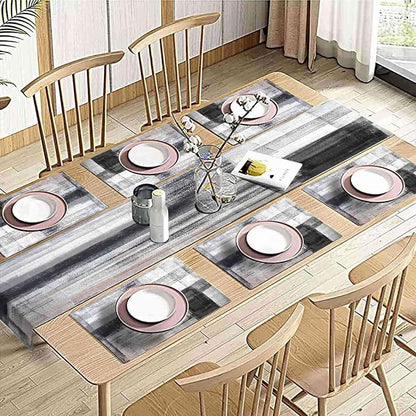 Black and Grey Modern Table Runner and Place Mats Set of 6 Abstract Black and - Image 5