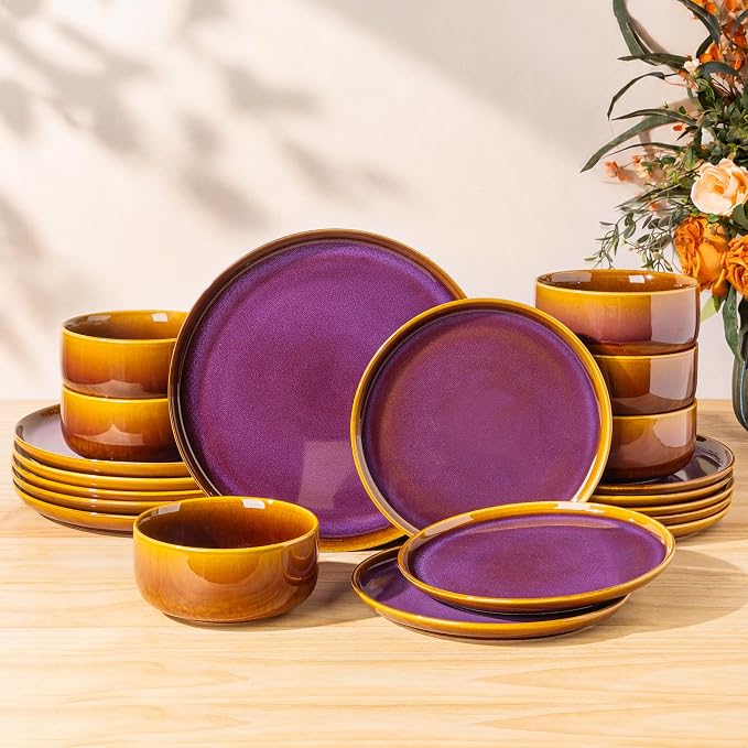 Ceramic Dinnerware Set for 6, 18-Piece Plates and Bowls Set | Handmade Reactive by TheTerra