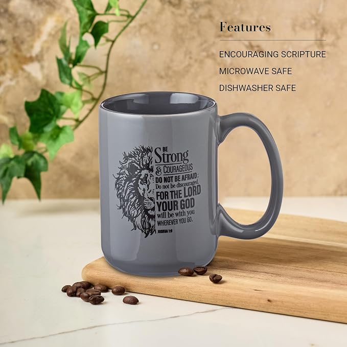 Christian Art Gifts Lion Gray Ceramic Coffee Mug – 14 oz. Microwave and - Image 3