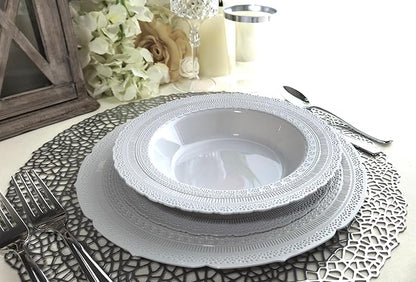 " OCCASIONS " 240 Plates Pack,(120 Guests) Extra Heavyweight Vintage Wedding Disposable/Reusable Plastic Plates 120x11'' Dinner + 120x8.25'' Salad/Dessert Plate (Chateau Light Gray)
