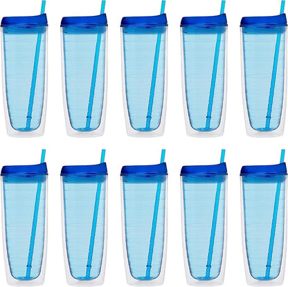 DISCOUNT PROMOS Tall Orbit Acrylic Tumblers 20 oz. Set of 10, Bulk Pack - Perfect for Iced Coffee, Soda, Other Hot & Cold Beverages - Blue