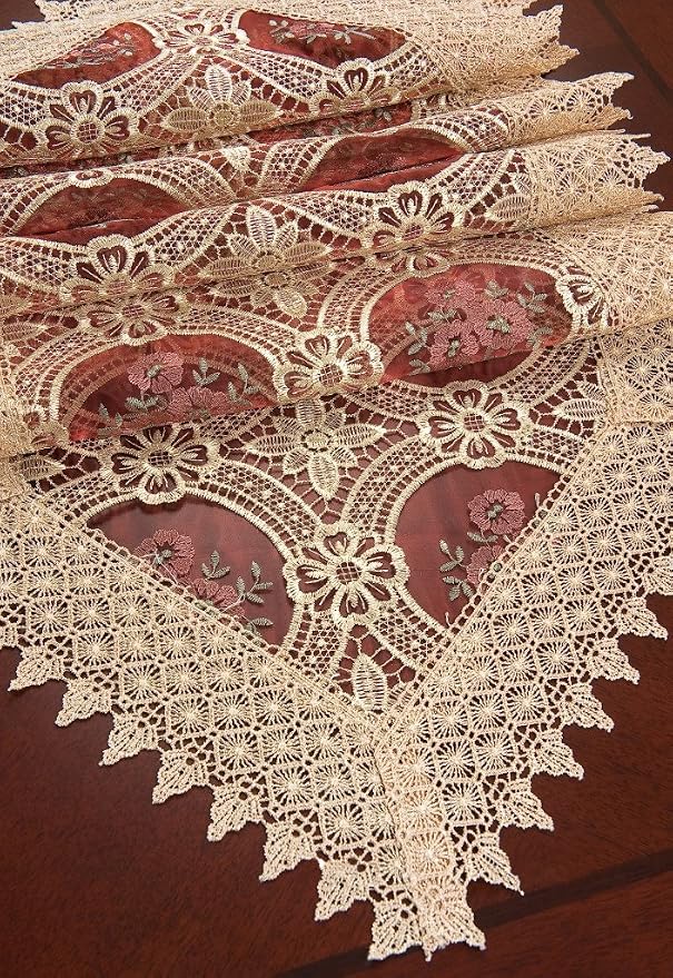Embroidered Vintage Floral Lace Burgundy Table Runner 16 × 72 Inch - Image 5