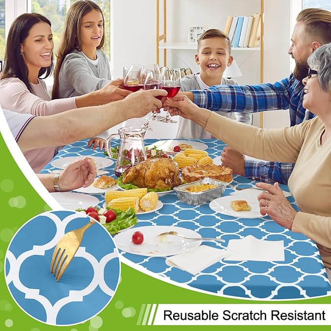 Smiry Rectangle Table Cloth, Waterproof Vinyl Tablecloth with Flannel Backing for Rectangle Tables, Wipeable Spillproof Plastic Tablecloths for Dining, Camping and Indoor (60"x102", Light Blue)