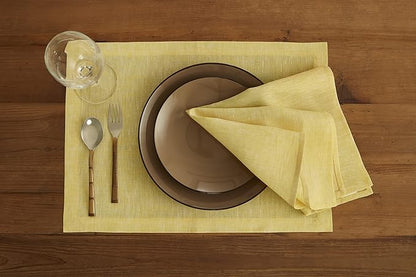 Solino Home Linen Placemats Set of 4-100% Pure Linen Chambray Lemon Yellow Cloth Placemats 14 x 19 Inch for Spring, Easter - Athena