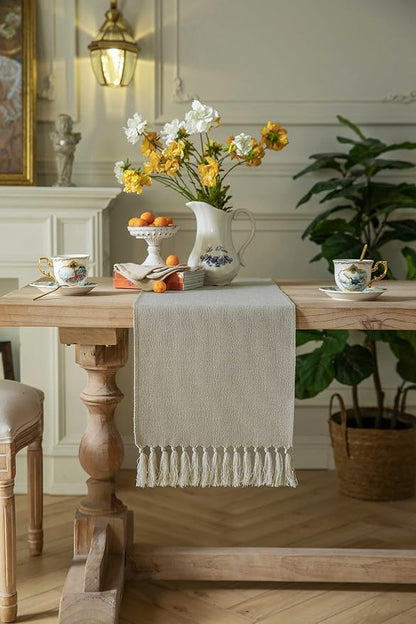Natural Table Runners 108 Inches Long, Burlap Linen Style Rustic Farmhouse - Image 2