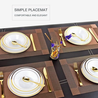 Placemats,Table Place Mats for Kitchen Dining, Heat-Resistant Anti-Skid Stain Washable PVC Table Mats, Easy to Cleaning Woven Vinyl Dinner Mats (Brown, 6 Pack)