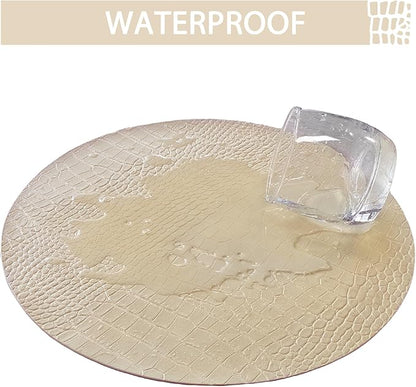 Jovono Round Leather Placemats for Round Tables Set of 4, Beige Place Mats and Coasters, Wipeable Waterproof Heat Resistant Table Mats Easy to Care for Indoor Decor 13 inch Diameter