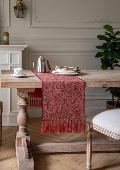 Red Table Runners 108 Inches Long, Burlap Linen Style Rustic Farmhouse Table - Image 3