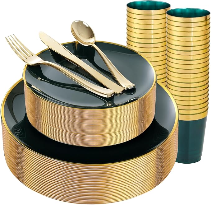 LIYH 180Pcs Green Plastic Plates, Shatterproof Choice by LIYHLoveinyourheart