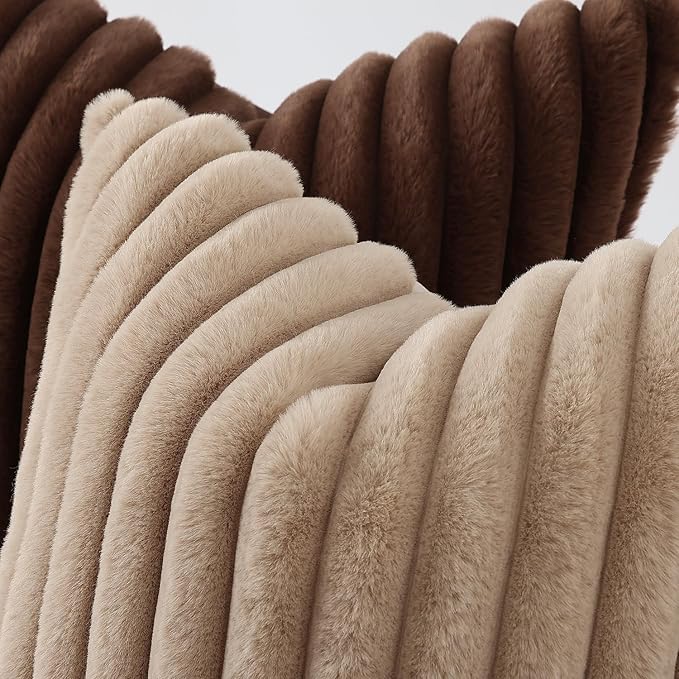 decorUhome Cozy Faux Fur Throw Pillow Covers 12x20 Set of 2 Decorative Soft Plush Striped Lumbar Modern Farmhouse Boho Couch Pillow Cases with Velvet Back for Sofa Bed Living Room, Dark Brown