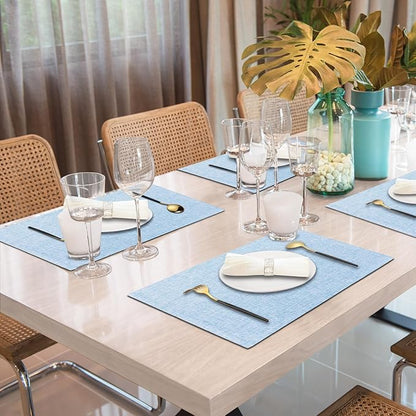 Cloth Placemats Set of 6, Cotton Linen Blend Machine Washable Double Layered Place Mats, Heat Resistant Placemats Wrinkle Free Thick Fabric Dining Table Mats for Indoors & Outdoors (Light Blue, 6)
