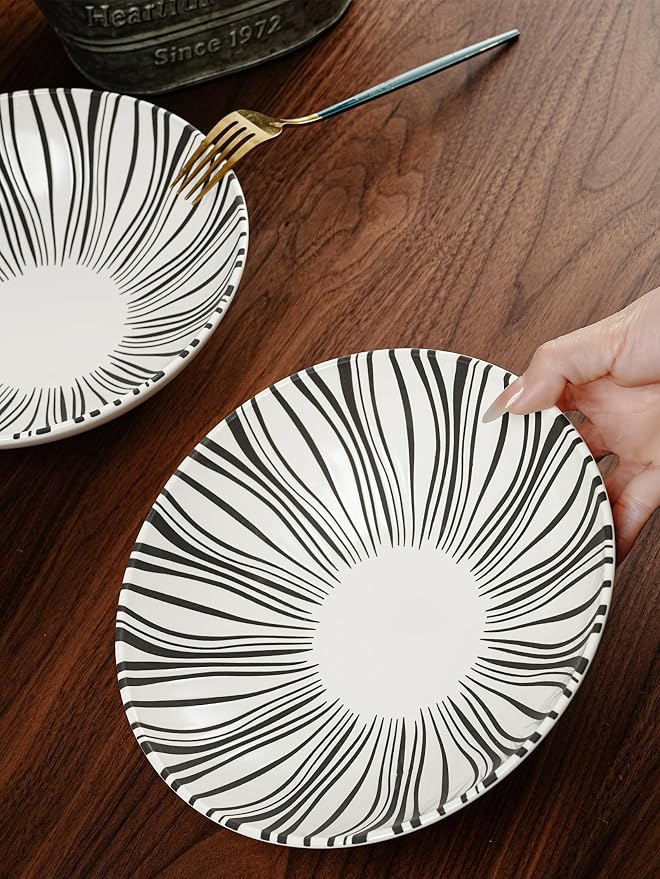 8 Inch Ceramic Bowl Set of 2, Classic Black and White Pasta Bowl, Salad Bowls - Image 5