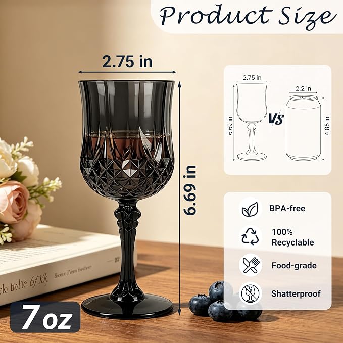 24Pack Plastic Wine Glasses, 7oz Vintage Goblets - Image 2