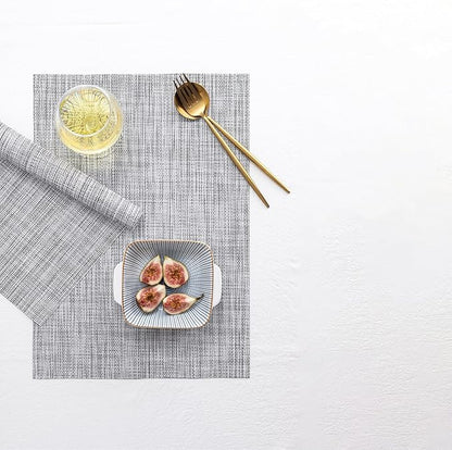 LEXMORE Placemats Set of 6 Vinyl/Plastic Woven Place Mats for Kitchen Table Indoor/Outdoor Washable Placemat Wipeable Dining Table Mats(Gray)