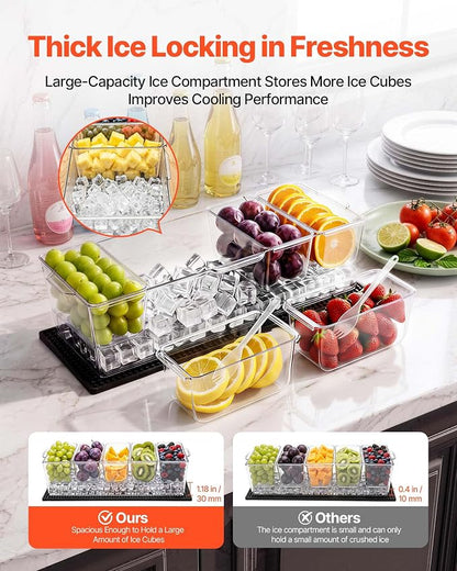 VEVOR Chilled Condiment Server Caddy, 5 Compartment Ice Cooled Serving Container - Image 2