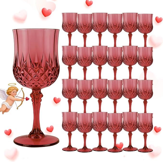 24Pack Plastic Wine Glasses, 7oz Vintage Goblets by LEYIQU