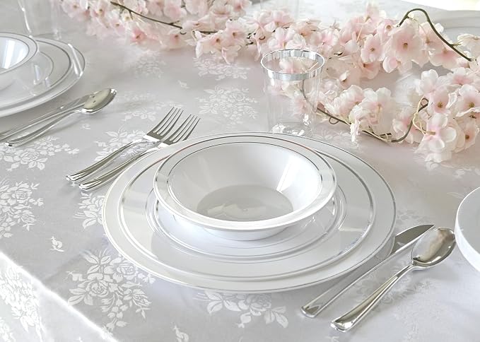OCCASIONS 40 Pack Fancy Silver Plastic Plates Disposable - Image 5