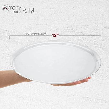 Smarty Had A Party 12 Inch Clear Round Plastic Serving Tray – Elegant Party Platters for Serving Food, Heavy-Duty Disposable Plastic Serving Trays for Catering, Weddings & Events – Set of 25