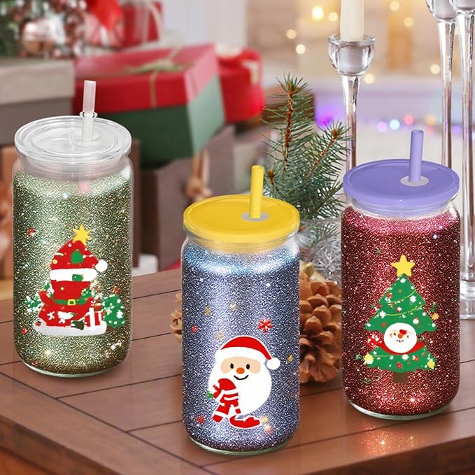 8 PCS Plastic Snow Globe Tumbler, 16Oz Pre-Drilled Double Wall Snowglobe Cup | - Image 5