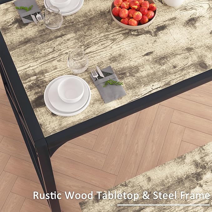 VECELO Kitchen Dining Table Sets for 6, 55" Wood Dinette 2 Benches with Metal Frame for Dinner Breakfast Nook and Small Space, Grey