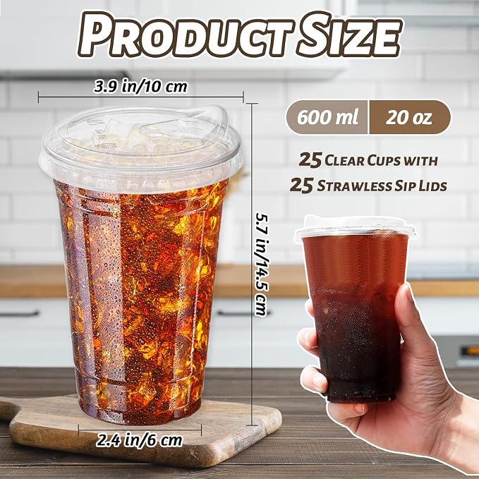 Qinsihwn 20 oz Clear Plastic Cups - Image 2