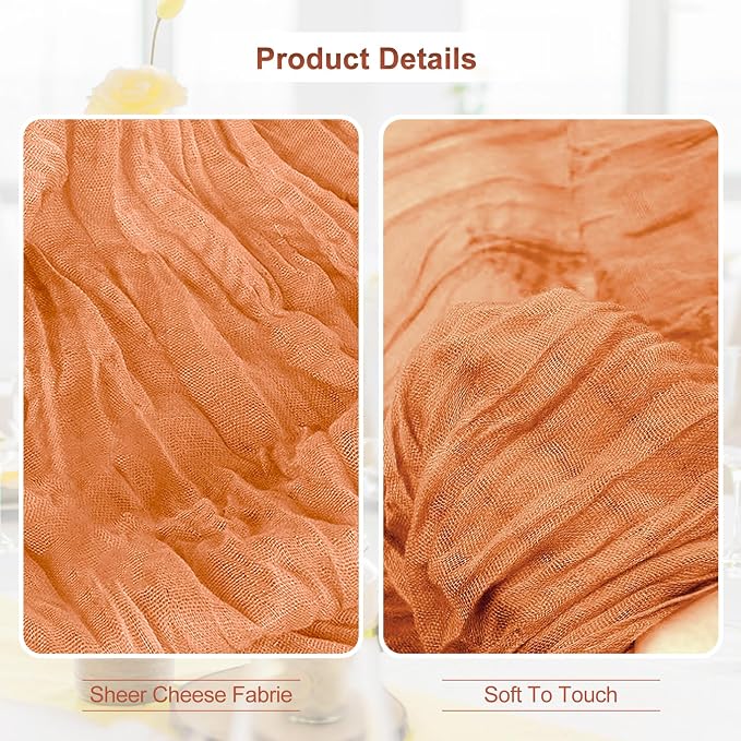 10 Pack Coral Cheesecloth Table Runner 35x120 Inch 10Ft Rustic Gauze Cheese - Image 3
