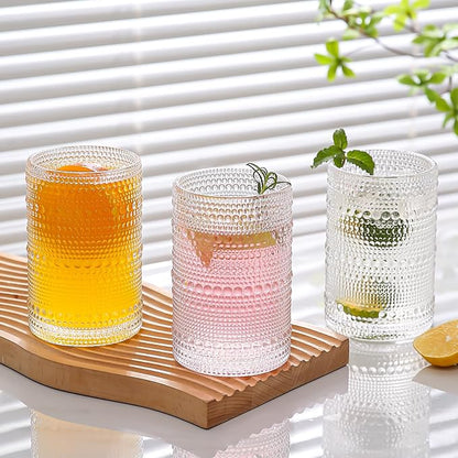 Amyoole Hobnail Drinking Glasses Set of 6, 15oz Bar Tumbler Glassware | Clear - Image 3