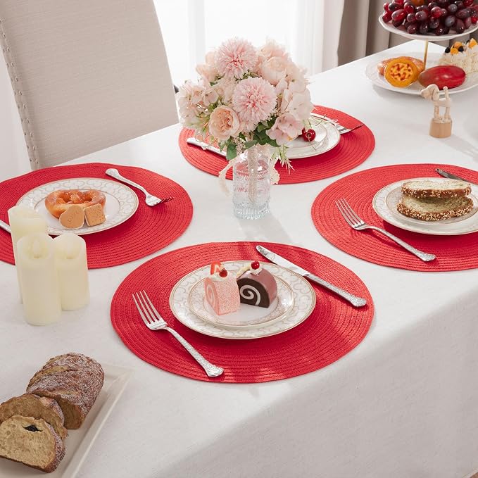 SHACOS Round Placemats Set of 4 Non Slip Washable Place Mats 15 inch Cotton - Image 6