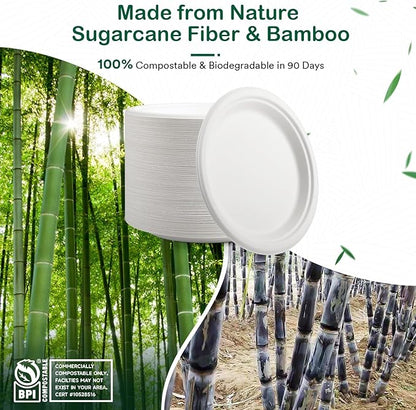 6 Inch 128 Pack Compostable Disposable Paper Plates, Small Dessert Plates, Heavy Duty Sugarcane Bagasse, Biodegradable Eco-Friendly, Perfect for Kids Meals & Parties, White