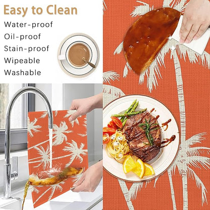 Placemats12x18 Inch,Tropical Tree Placemats,Palm Trees Kitchen Dining Coffee Table Mats Set of 6 for Home Indoor Outdoor Party