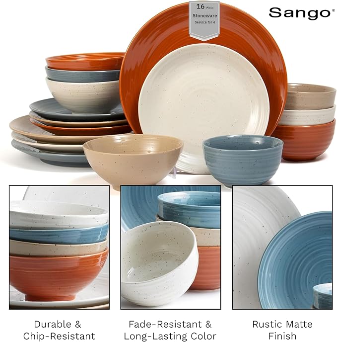 Sango Siterra Painter's Palette 16-Piece Stoneware Dinnerware Set - Image 3