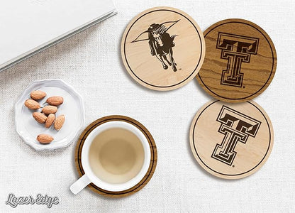 LazerEdge Texas Tech Red Raiders Wooden Coaster Set - Maple Wood - Officially Licensed Product - 4-Pack