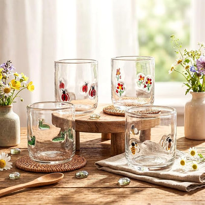 Vesici 4 Pcs Juice Glasses 14 oz Glass Cups Stemless Wine Glasses Hand Blown - Image 6